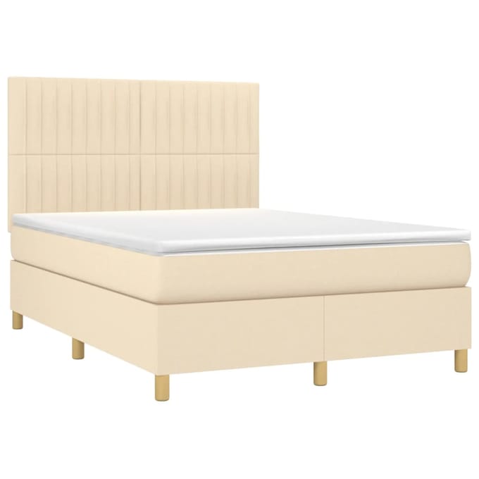 vidaXL - Boxspring - met - matras - stof - crèmekleurig - 140x200 - cm