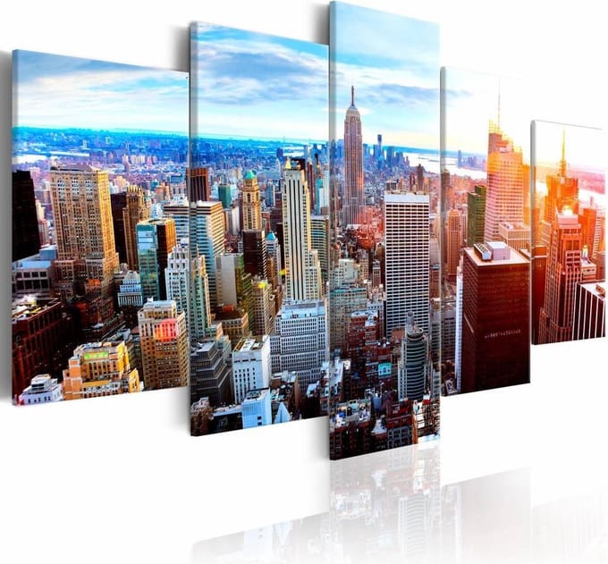 Schilderij - New York Zonsopkomst , multi kleur , 5 luik