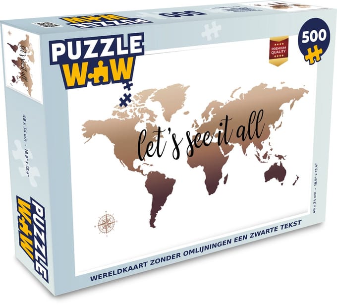 Puzzel Wereldkaart - Bruin - Kompas - Legpuzzel - Puzzel 500 stukjes