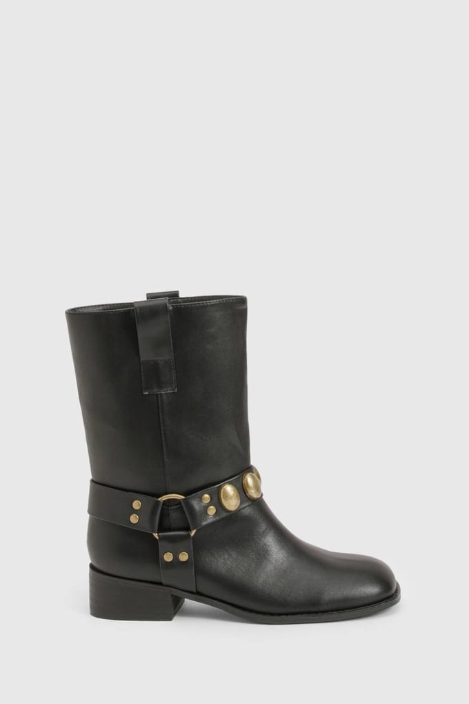 boohoo Dames Hardware harnasdetail Bikerlaarzen | Black | Maat: 3