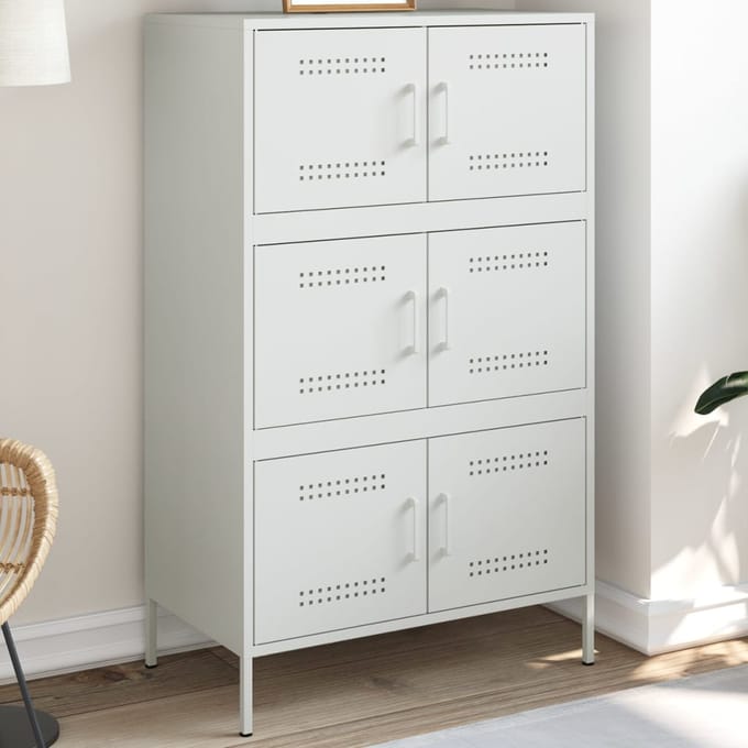 vidaXL - Hoge - kast - 68x39x113 - cm - staal - wit