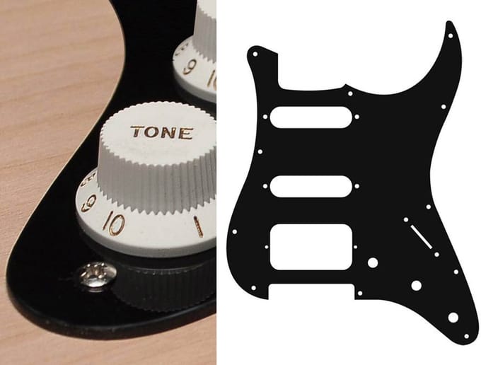 Boston ST-123-B pickguard, Stallion, SSH, 3 pot holes, 3-5 switch, 1 ply, black
