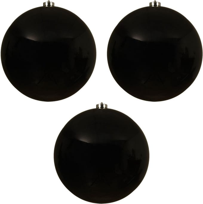 Decoris Kerstbal - 3x - zwart - groot - 20 cm - kunststof - glans - kerstversiering