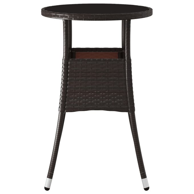 vidaXL - Tuintafel - Ø60x75 - cm - gehard - glas - en - poly - rattan - bruin