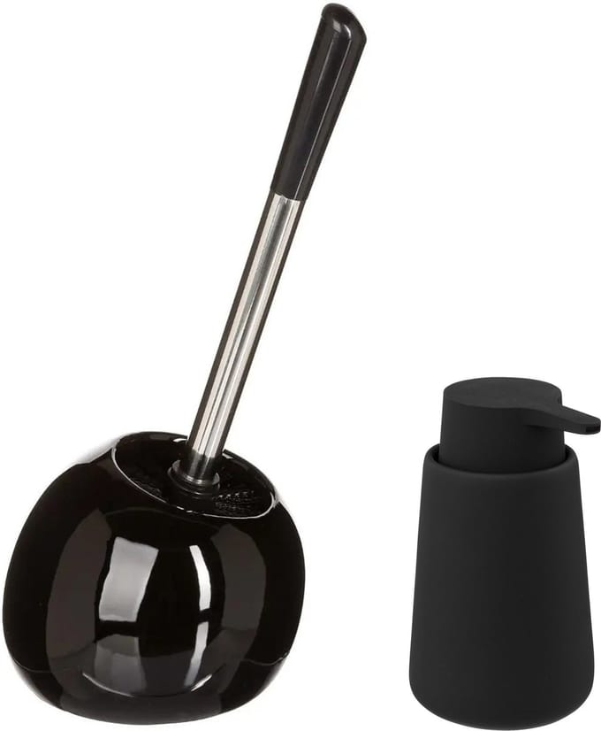 5Five - WC-/toiletborstel in houder - zwart/rvs - Zeeppompje 250 ml
