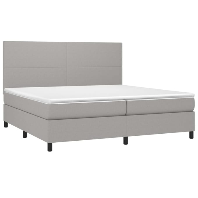 vidaXL - Boxspring - met - matras - en - LED - stof - lichtgrijs - 200x200 - cm