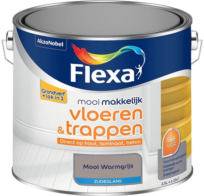 Flexa - Mooi Makkelijk Vloeren & Trappen Zijdeglans - Mooi Warmgrijs - Mengverf - 2,5 L