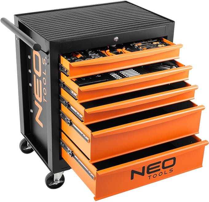 NEO TOOLS Serie - Gereedschapskar - 5 Laden - 117 Gereedschappen - Met Centrale Vergrendeling