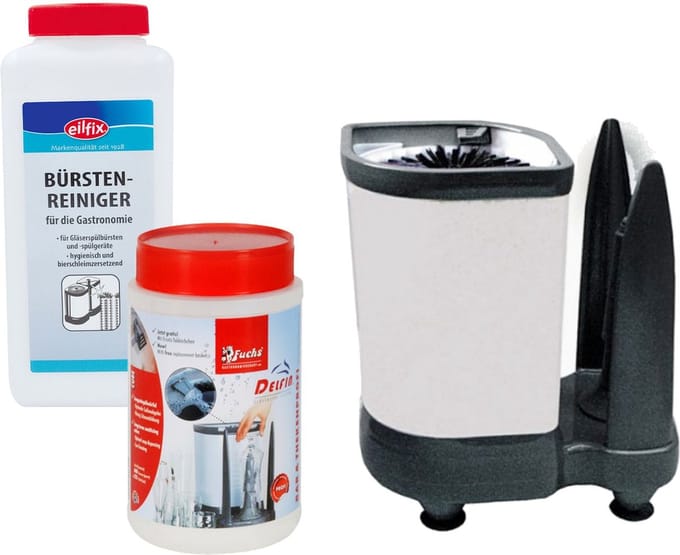 Complete set - Glazenwasser Delfin 1-pot 3100, borstelreiniger, glazen watertabletten
