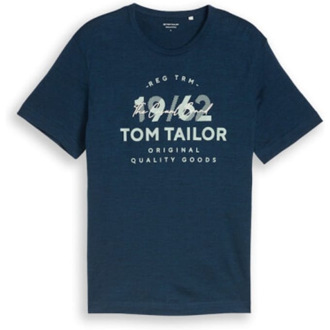 Tom Tailor - T-shirt met logoprint - Maat M - navy blue petrol injected
