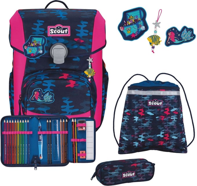Scout Schooltas Basic Neo Set 4-delig Magic Sea Donkerblauw