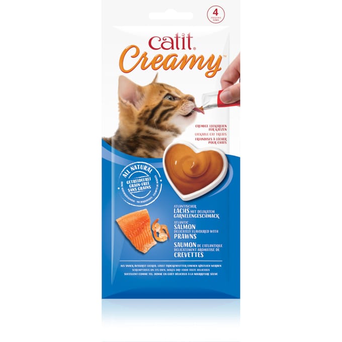 Catit Crème 4 x 10 g - Zalm met Garnaalsmaak