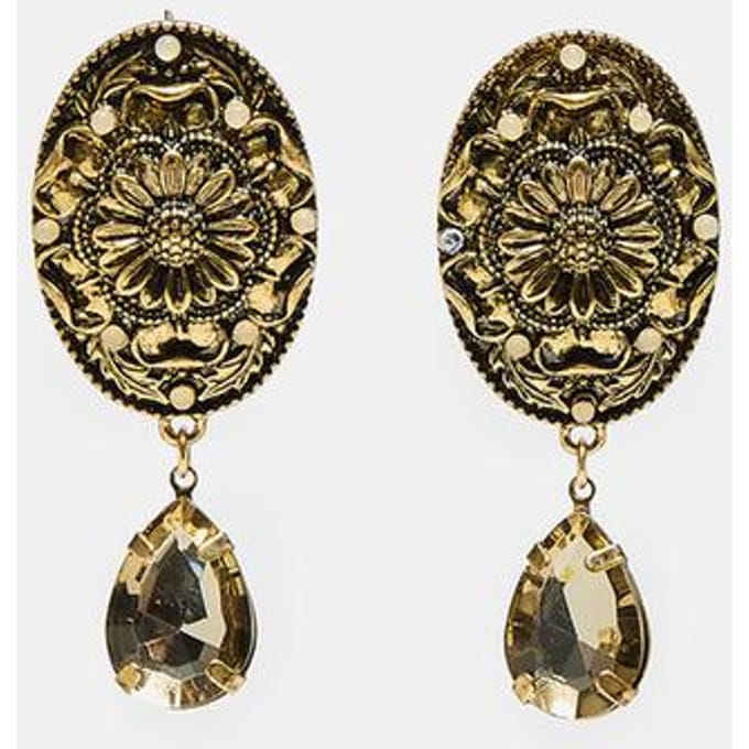Stradivarius Traanvormige oorbellen met gravure  Kaki OS