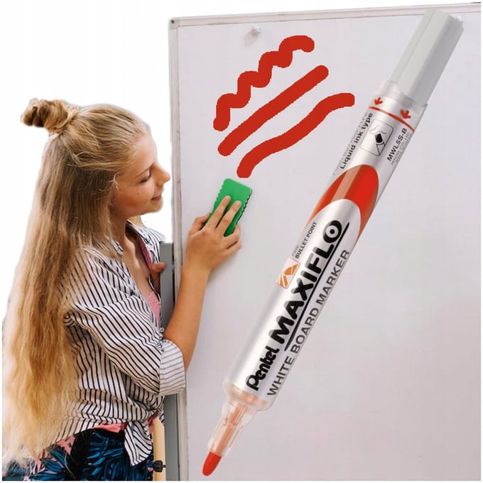 Pentel MaxiFlo MWL5S Rode Whiteboard Marker, 12 stuks