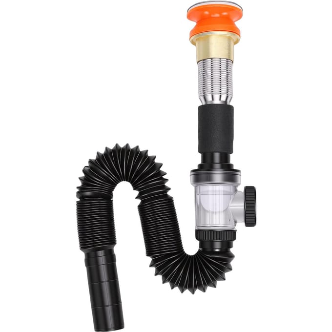 Badkamergootsteen Afvoer Kit Flexibele S-bocht Afvoerbuis met Pop-up Stop Crystal Stopper Gootsteenbuis Vervanging Past op 1 1/4 inch 1 1/2 inch 2 inch