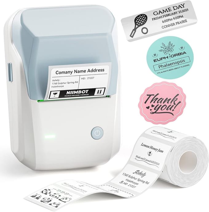 Label Printer Bluetooth met Zelfklevende Labels - Startset met 1 Rol - Voor Thuis en Kantoor - Compatibel met iOS en Android