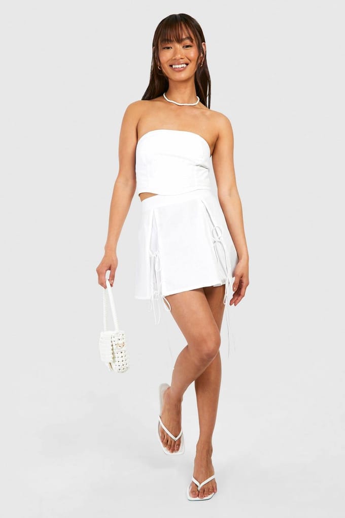 boohoo Dames Tie Cotton Poplin Mini Rok | Wit | Maat: 44