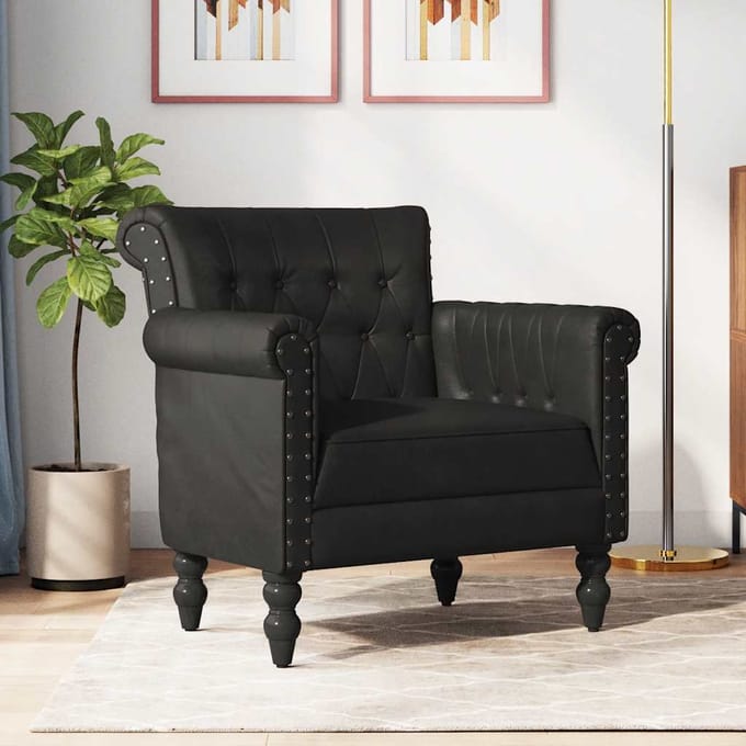vidaXL - Fauteuil - echt - geitenleer - zwart
