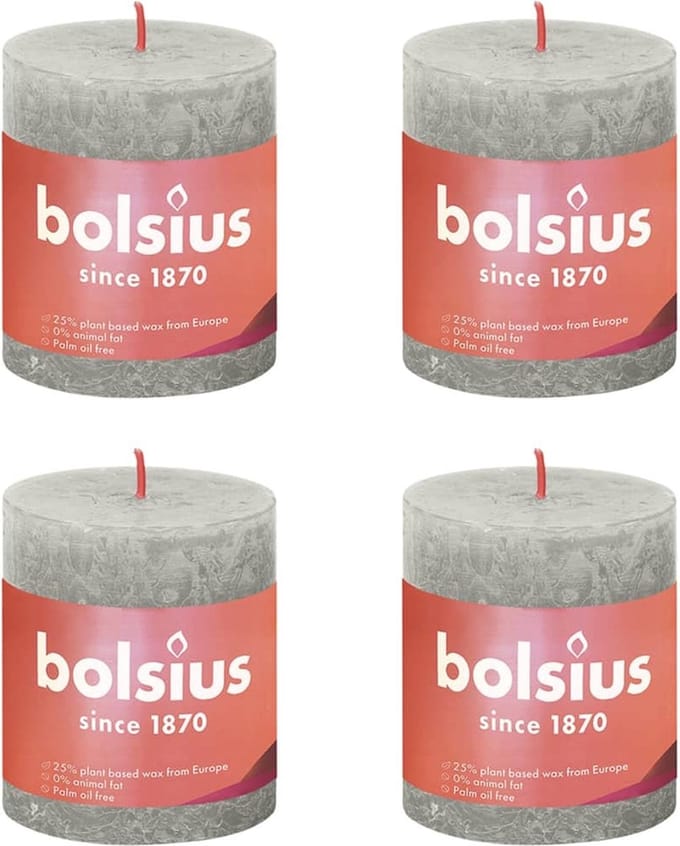 Bolsius Stompkaarsen Shine 4 st rustiek 80x68 mm zandgrijs