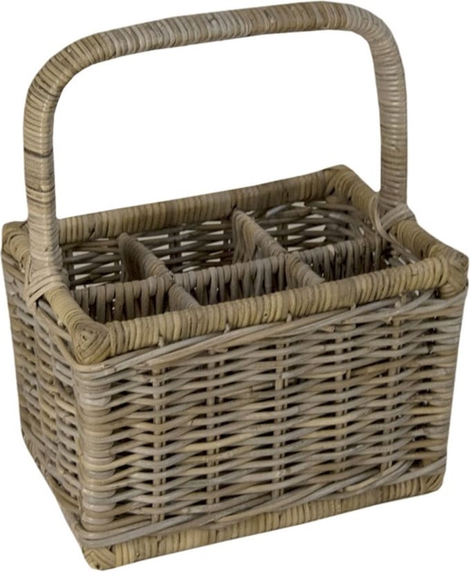 Flessenmand 6 vaks in Grijs rotan/riet