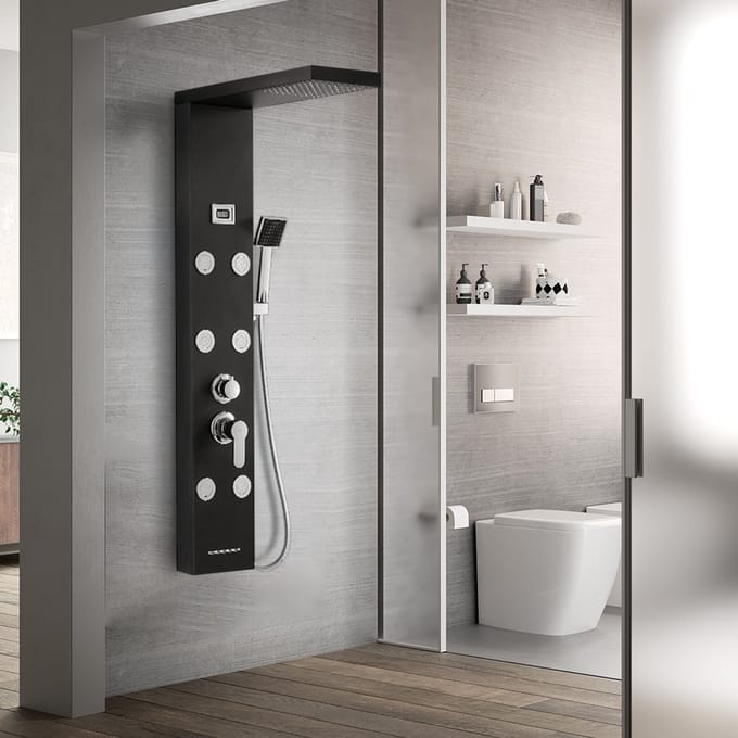 Auralum Max - Zwarte Douchekolom - Temperatuur Digitaal Display - 4 Functies - Spa Jets - RVS - 6 Massage Jets - Douchekolom - Regendouche - Douche Combinatie Set