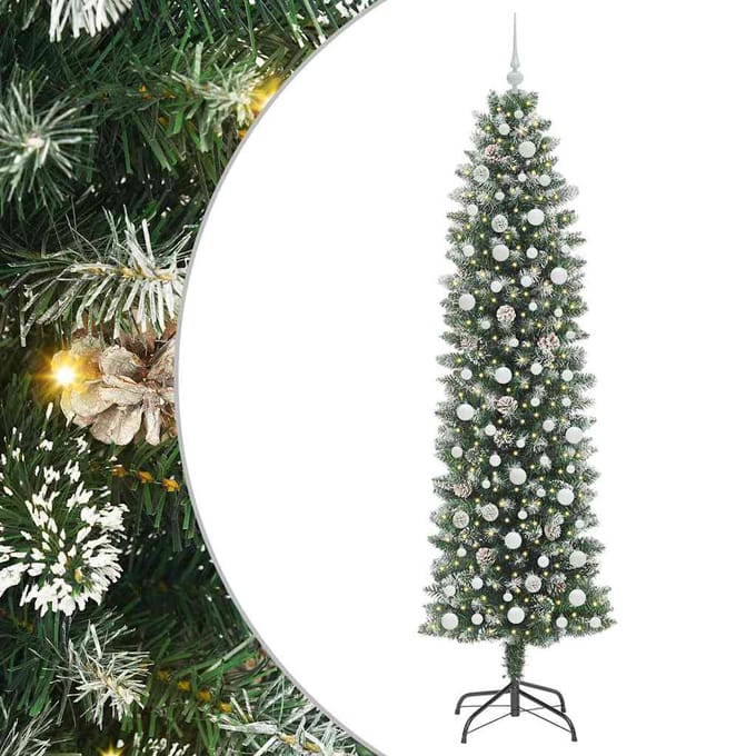 vidaXL Kunstmatige slanke kerstboom Groen en Wit 240 cm