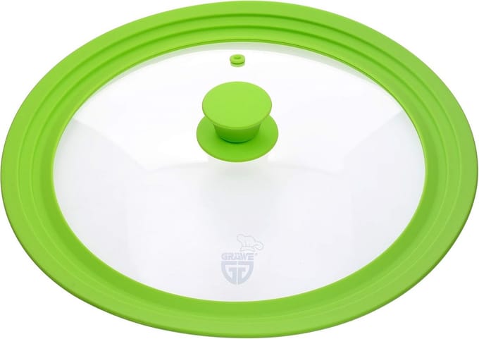 Universeel glazen deksel met siliconen rand en stoomafgifte 28-32 cm