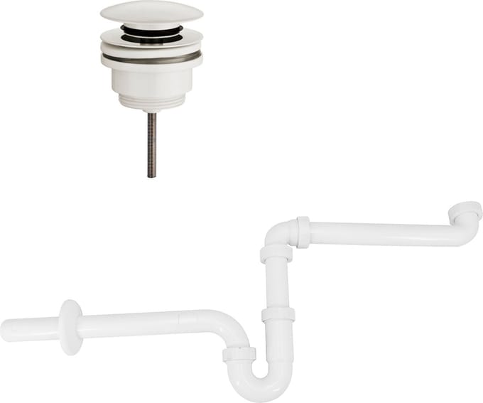 Ruimtebesparend sifon voor wastafel inclusief luxe click waste afvoerplug Clic-Clac 1¼" mat wit
