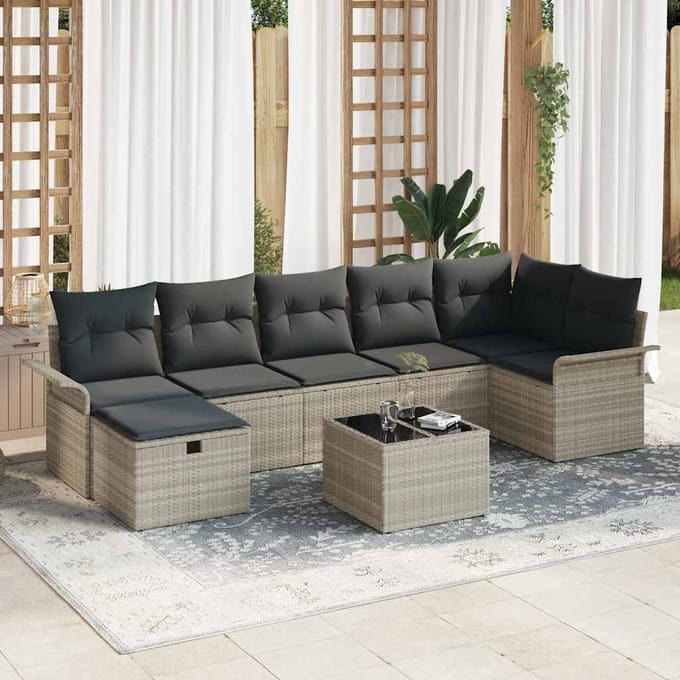 vidaXL - Tuinbank - Set - 8 - st - Lichtgrijs - poly - rattan