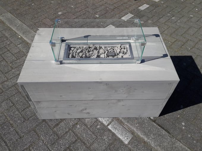 Vuurtafel Boxxx Terrasverwarmer Grey Wash steigerhout 60x100x50cm
