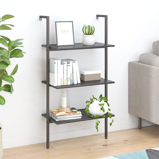 vidaXL - Ladderrek - met - 3 - schappen - 64x35x120,5 - cm - zwart