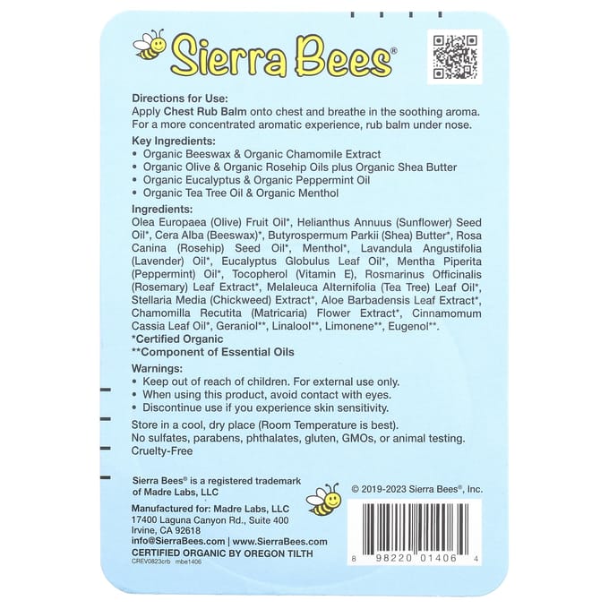 Sierra Bees, Borstbalsem, Eucalyptus & Pepermunt, 17 gram (17 gram) white