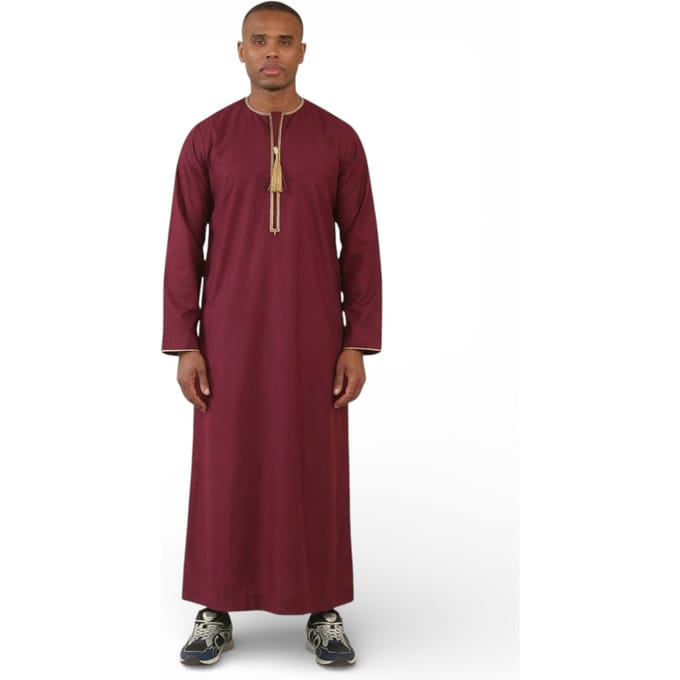 Heren Ramadan Bordeaux Rood Marokkaanse Thobe Robe Emirati Eid Jubba- TT-003