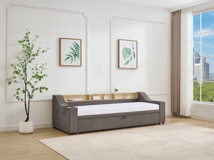 Vente-unique Bedframe stof taupe 2 x 80 x 200 cm