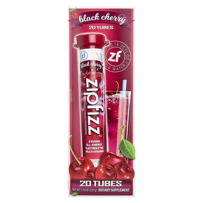 Zipfizz, Mélange pour Boisson Énergisante, Cerise Noire, 20 Tubes, 0,39 oz (11 grammes) Chaque