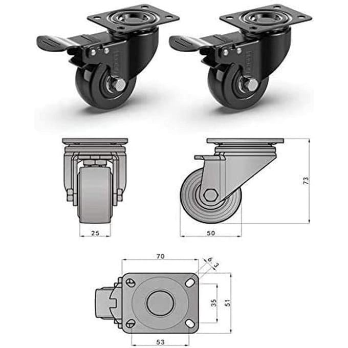 GBL® 4 x Zwenkwielen 50mm met Schroeven