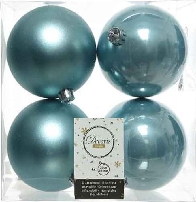Decoris Kerstballen - 4x st - ijsblauw - D10 cm - kunststof - kerstversiering