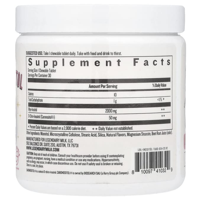 Legendairy Milk, Myo & d-Cairo Inositol, Cherry, Vegan Chewables, 30 tablets
