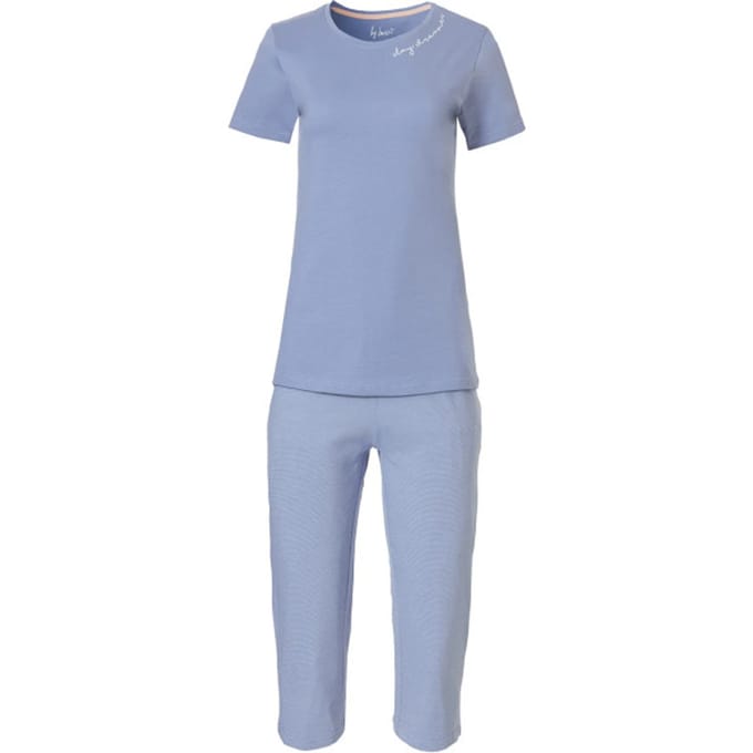 By Louise Dames Capri Korte Pyjama Set Blauw 3/4 - Maat XL