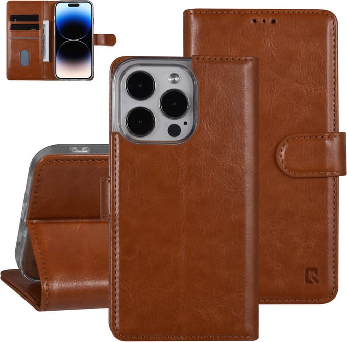 UNIQ Accessory Premium Pu Leer Book Case Beschermhoesje voor Apple iPhone 14 Pro - Bruin