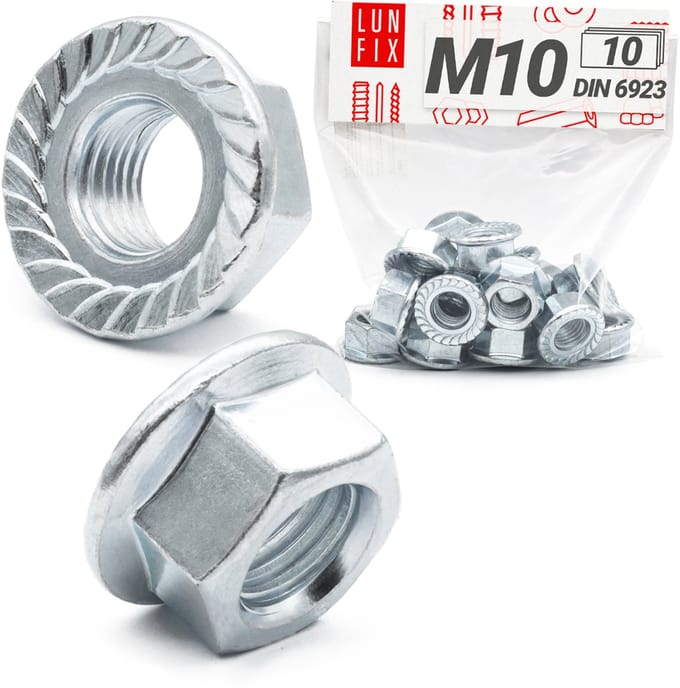 LUN FIX - Sperrzahnmutter M10 - 10 stuks - DIN 6923 verzinkte staal - flensmoer