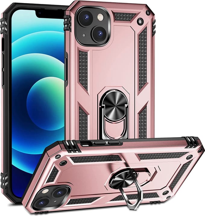 Anti-Shock Hybrid Ring Armor Hoesje Geschikt voor: iPhone 14 - rosegoud