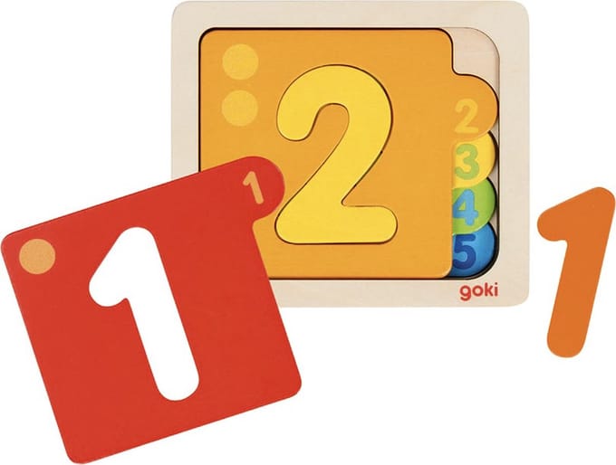 GOKI Puzzel - Getallen - 10 Delen - 12,7X11X2,4Cm - Hout - 2 Jaar