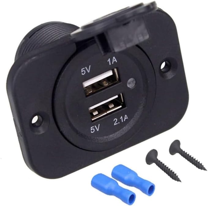 12-24V USB Auto Laadpoort - Dubbele USB (2.1A + 1A) - Met Waterdichte Afdekking - Universele Installatie Voor Auto, Boot & Camper