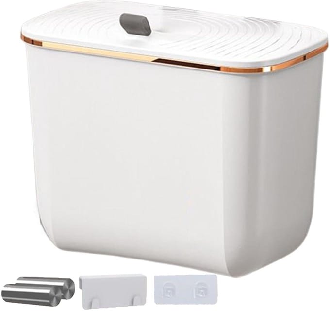 Wand Prullenbak - Keuken Afvalbak - Ruimte Besparen - Met Deksel - 7 Liter - Wit