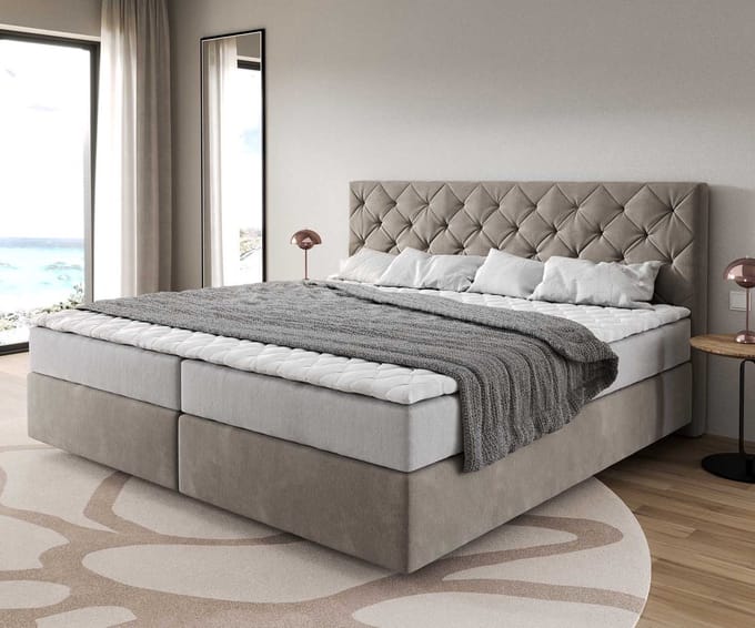 Boxspring bed Dream-Great Microvezel beige 200x200 cm met pocketveringmatras en visco-topper