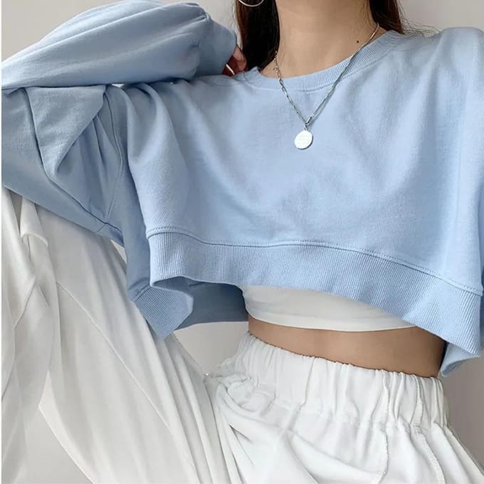 Lente Herfst Hoodies Kort Sexy Lange Mouw Pullover Sweatshirt Oversized Losse Casual Tops M blauw