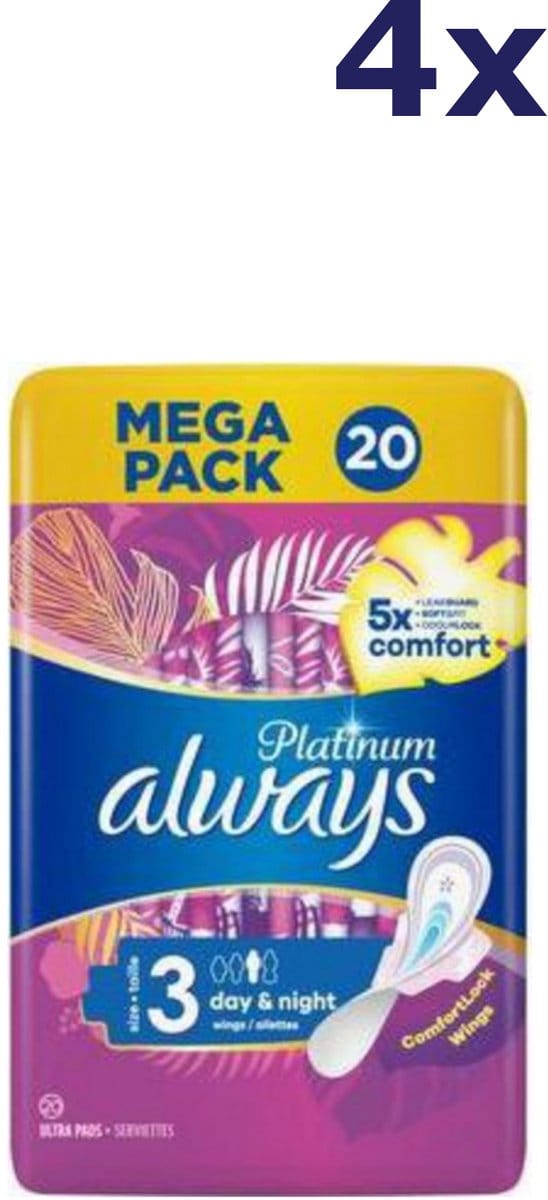 4x Always platinum size 3 day & night 20 pads