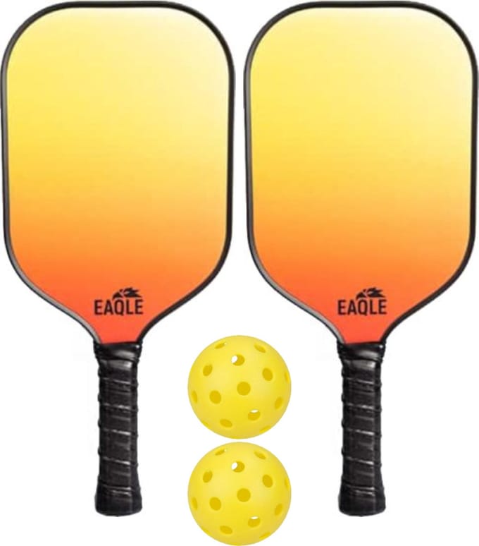 Pickleball Set Eaqle Oranje/Geel, 2 Rackets + 2 Ballen