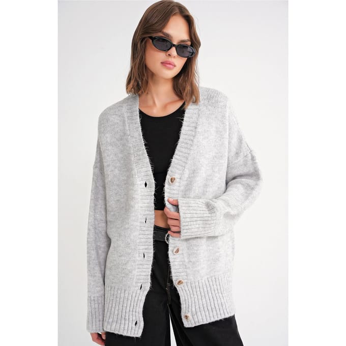Geknoopte V-hals Ribbels Trui Cardigan